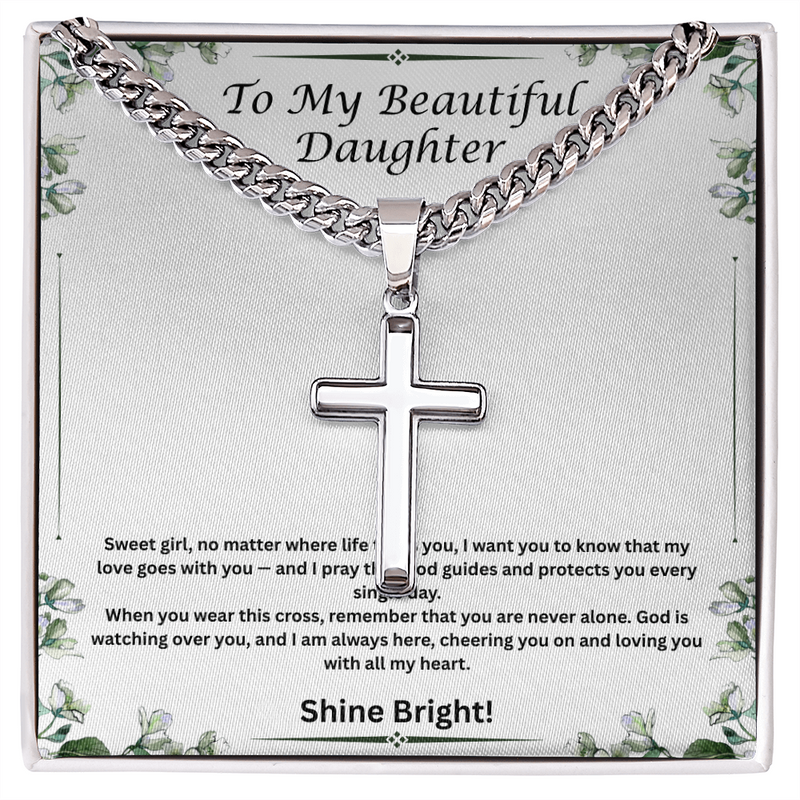 Shine Bright - Artisan Cross with Cuban Link Chain for Daughter