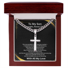 Strength, Honor, Faith - Artisan Cross with Cuban Link Chain for Son