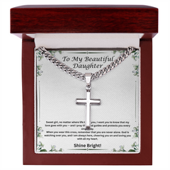 Shine Bright - Artisan Cross with Cuban Link Chain for Daughter