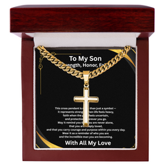 Strength, Honor, Faith - Artisan Cross with Cuban Link Chain for Son
