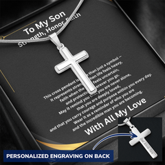 Strength, Honor, Faith – Personalized Cross Necklace for Son
