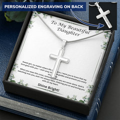 Shine Bright - Personalized Cross Necklace for Daughter
