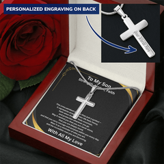 Strength, Honor, Faith – Personalized Cross Necklace for Son