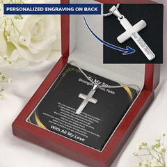 Strength, Honor, Faith – Personalized Cross Necklace for Son