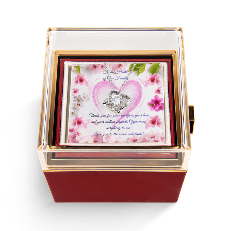 Family's Heart - Love Knot Necklace with Rotating Rose Gift Box (for Mom)