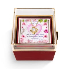 Family's Heart - Love Knot Necklace with Rotating Rose Gift Box (for Mom)