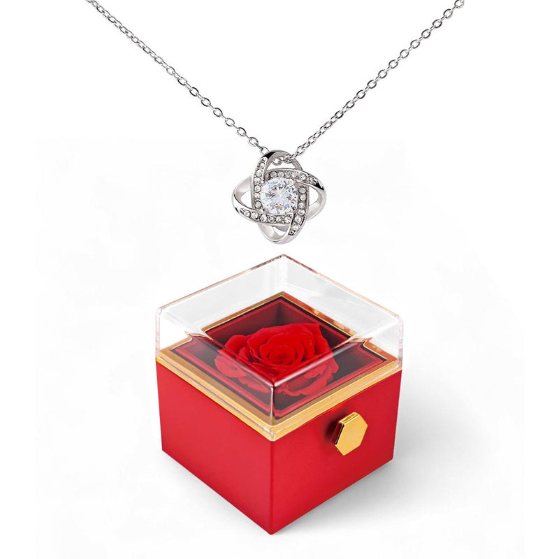 Love Knot (Non-Message Card) - Necklace With Rotating Rose Gift Box